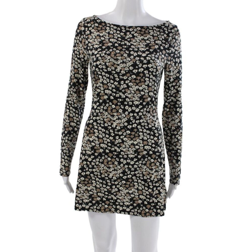 Reformation Womens Sweater Dress Black Floral Long Sleeve Round Neck Size XS
